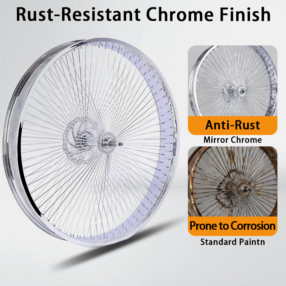 Micargi WH-TH7526140D7-CP Chrome Fat Rims Wheel Set for 26"*3" with 7-speed Disc Brake