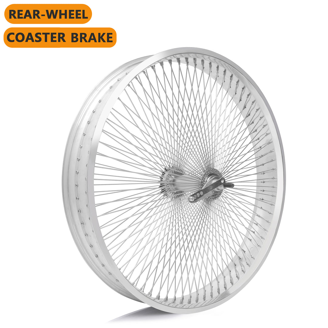 side view of Micargi 26"X3"X13GX140H Aluminum Polish Fat Rims Rear Wheel coaster brake