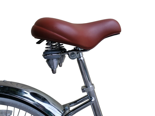 Close up of Micargi Cougar GTS Beach Cruiser Bike with Wide Dual Spring Saddle