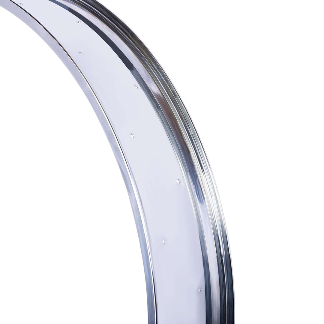 close up of Micargi Bicycle Mirror Electroplating 100mm chrome Rim 26" 36 spokes