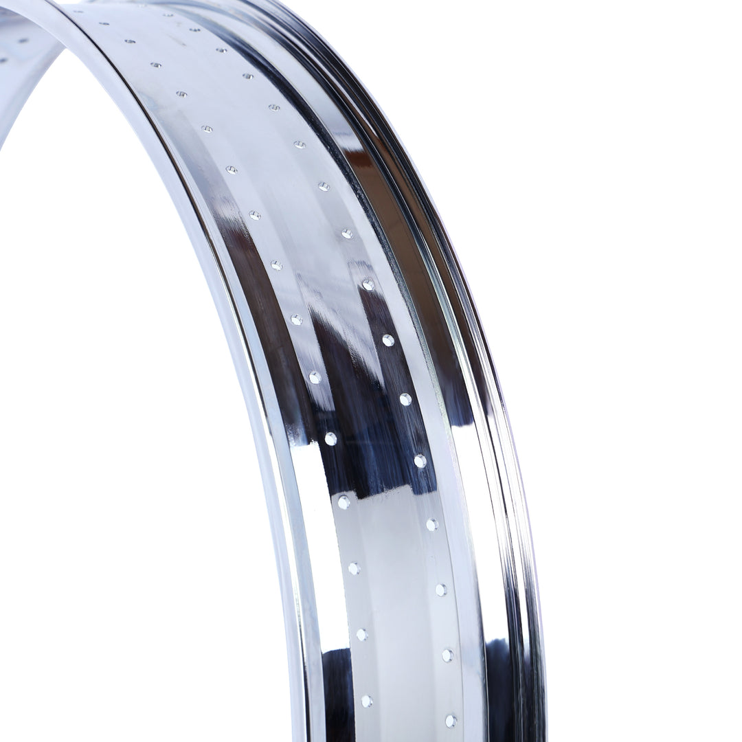 close up of Micargi chrome rim for 26*3.0-4.0 fat tire 140 spokes cruiser lowrider bike