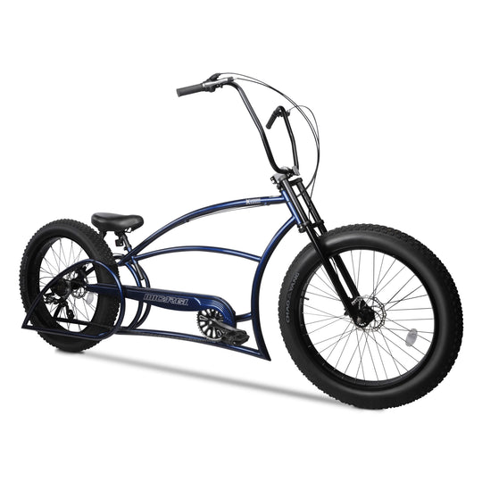 Side View of Micargi Bombita XLE 7/ GT7 Chopper Cruier Bike Triple Tree Fork in Blue