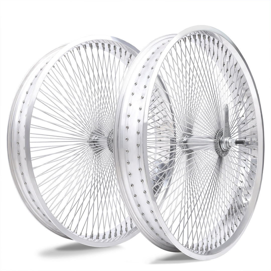 Side view of Micargi 26"X3"X13GX140H Aluminum Polish Fat Rims Wheel Set coaster brake