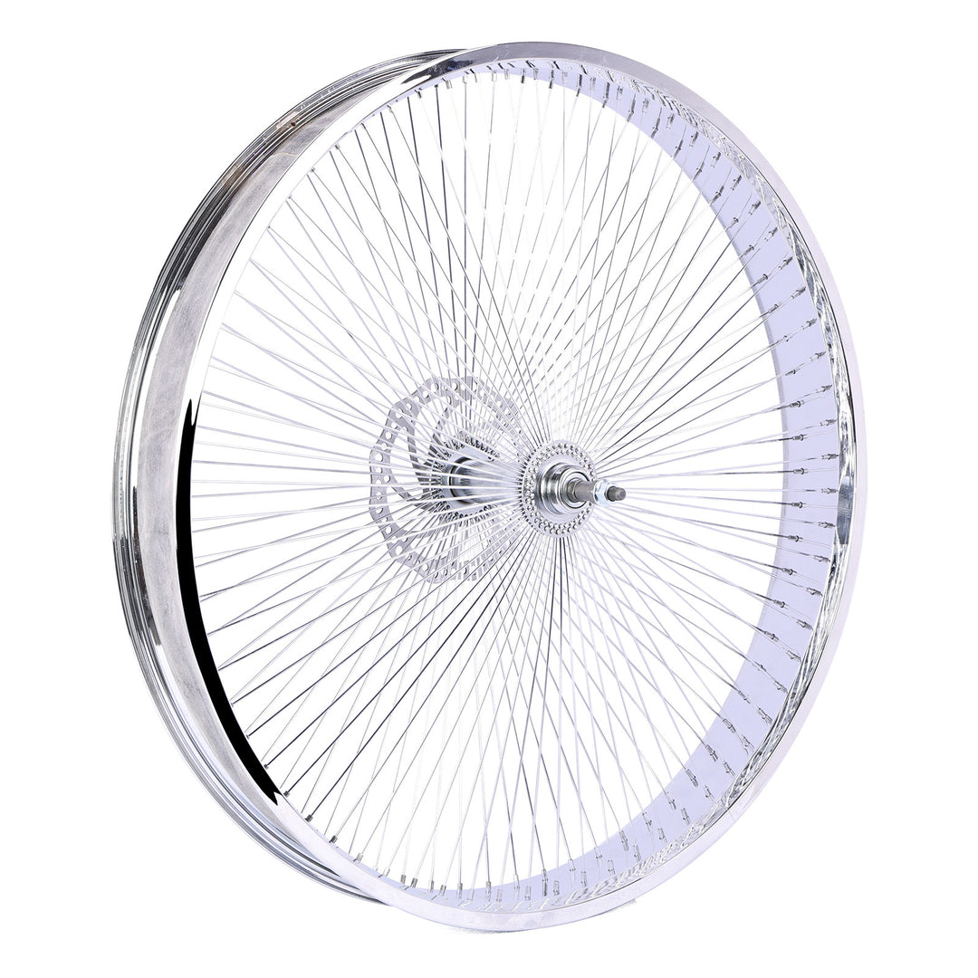 side view of Micargi Chrome Bicycle Wheel Set for 29"3" Fat Tire with 7 Speed Disc Brake
