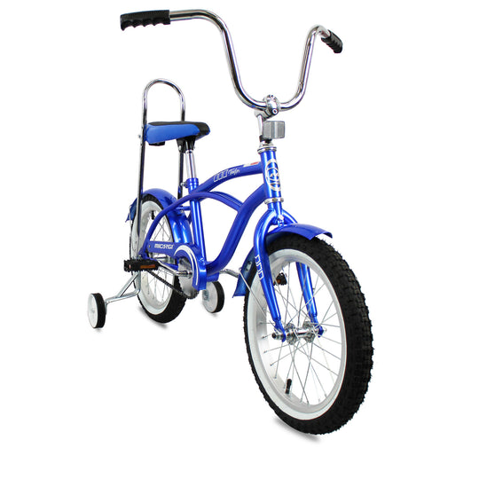 side view of Micargi Taylor kid bike with training wheel reflector blue for 4-7 years old boy