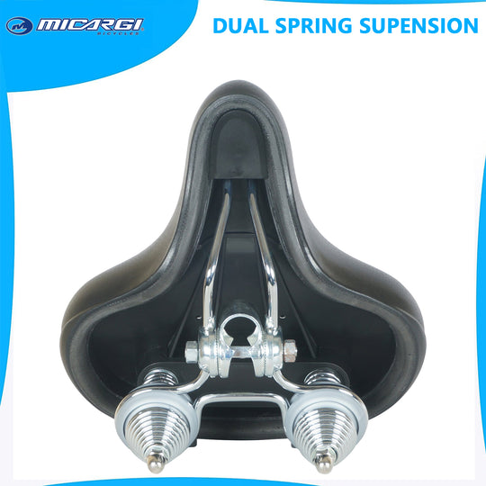 Micargi Oversized Seat Wide Soft Padded Bike Saddle with dual spring in black