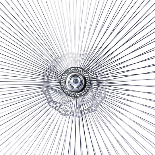 close up of Micargi 29"*3" Chrome Fat Rim Bike Front Wheel with Disc Brake