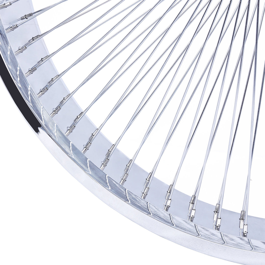 close up of Micargi 26*3 Alloy Chrome Fat Rims Wheel Set with Coaster Brake 140 Spokes