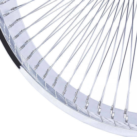 close up of Micargi 26*3 Alloy Chrome Fat Rims Wheel Set with Coaster Brake 140 Spokes