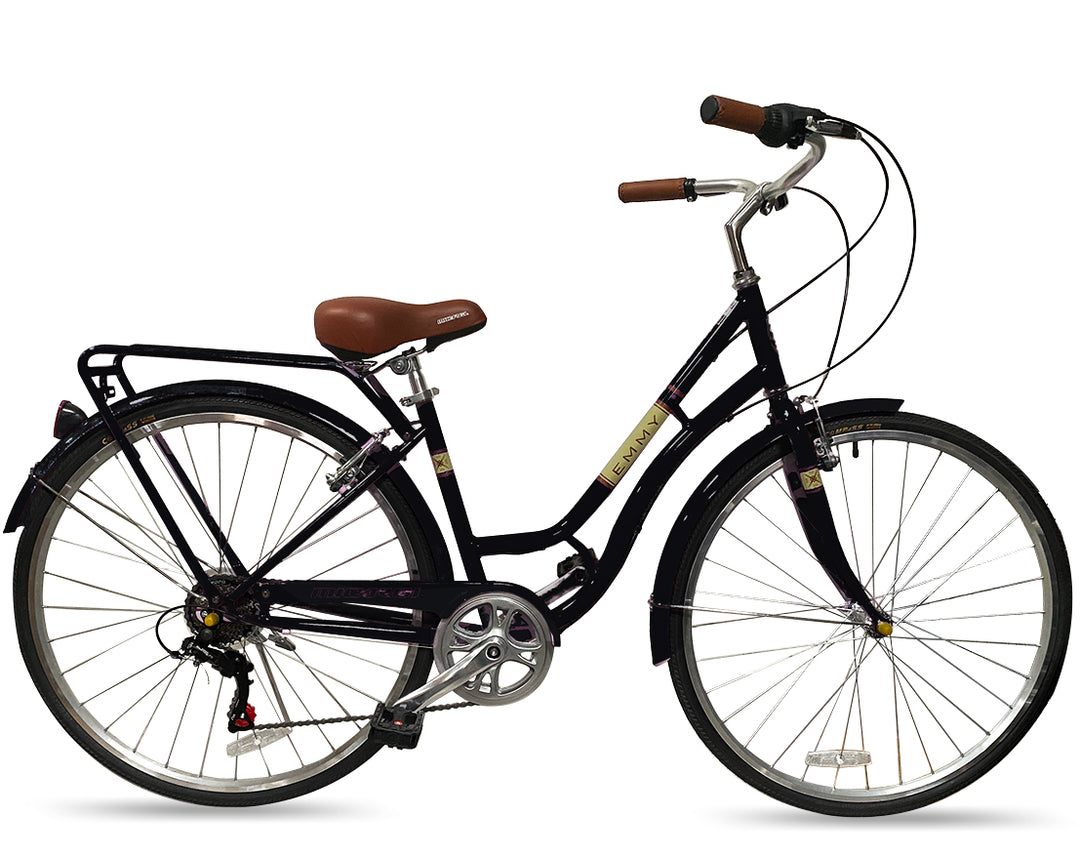 Micargi EMMY V7 Step-Thru City Bike with rack in Black 7-speed