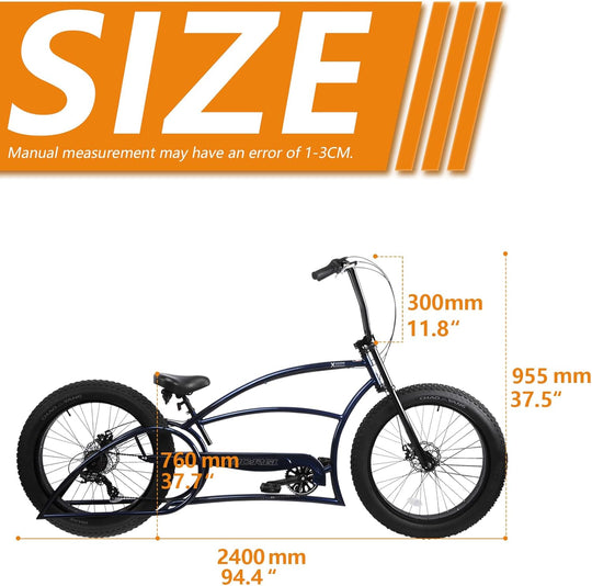 Micargi Bombita XLE 7/ GT7 Chopper Stretch Cruier Bike Fat Tire 7-speed