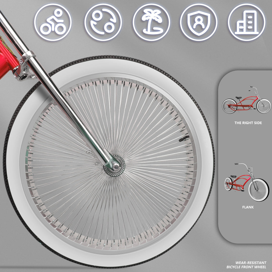 Close up of Micargi Bronco Pro 26” Stretch Cruiser Bike White Wall Tire