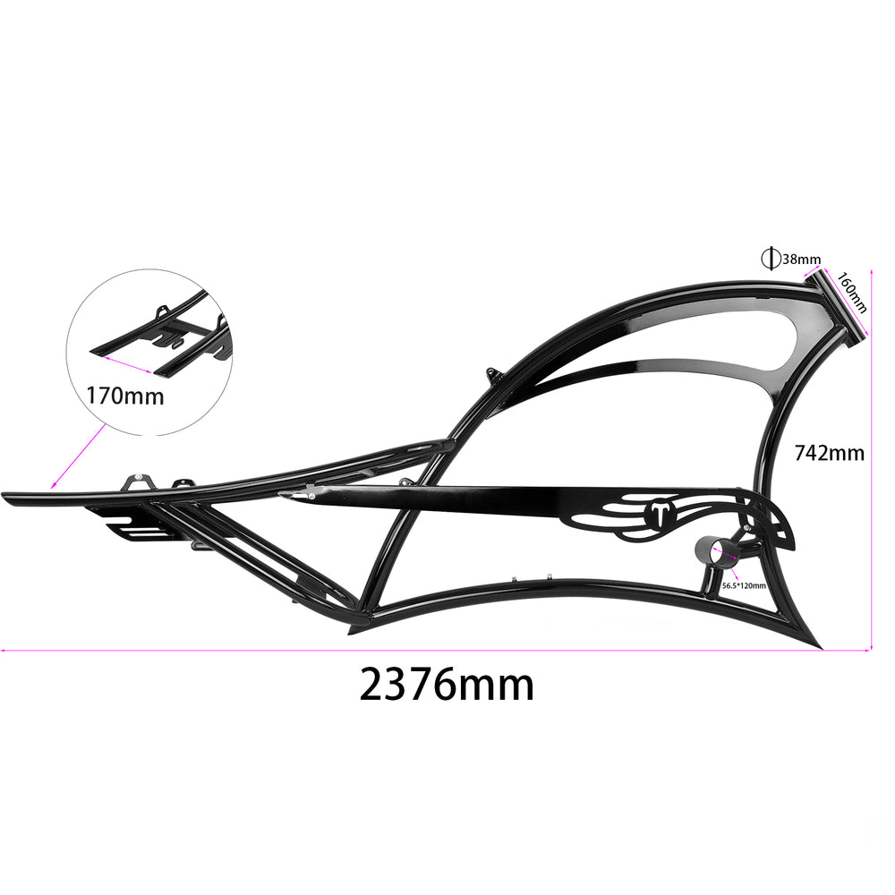 Micargi Scorpion pro dts Single Speed Oversized Bicycle Frame with Fenders and Saddle Black