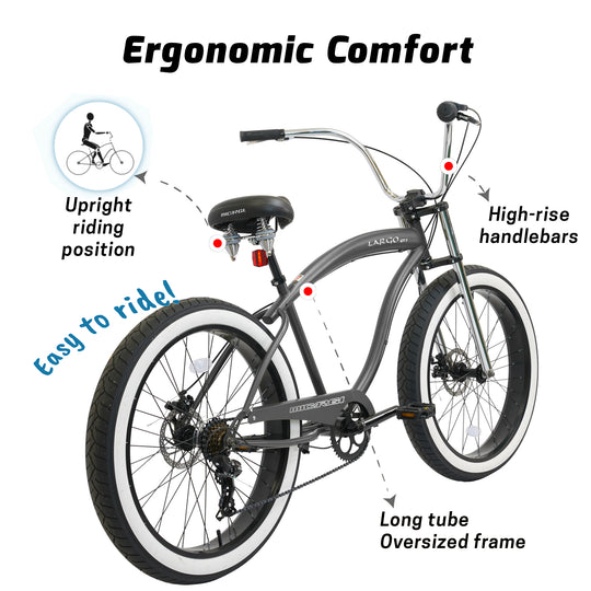 Micargi Largo GT7 26" Beach Cruiser Bike 7-Speed