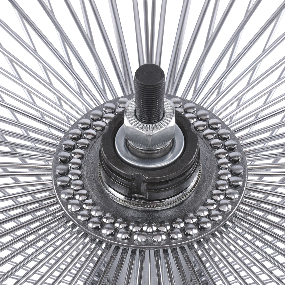 Close up of Micargi 26"X3"X13GX140H Aluminum Polish Fat Rims Wheel Set