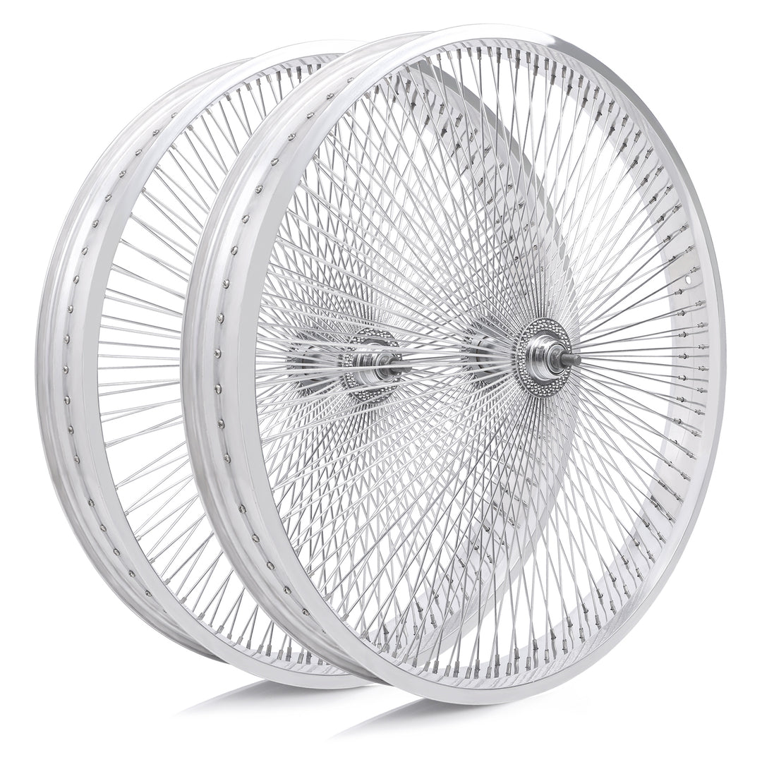 Side view of Micargi 26"X3"X13GX140H Aluminum Polish Fat Rims Wheel Set with Disc Brake