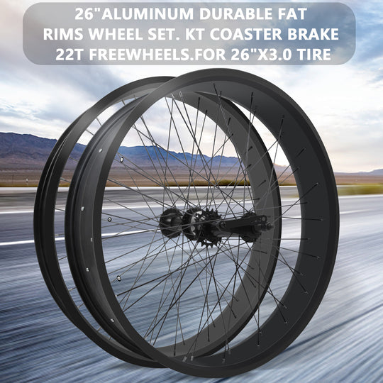 Micargi 26"x3"x13Gx36H Alloy FAT Rims Wheel Set coaster brake in black