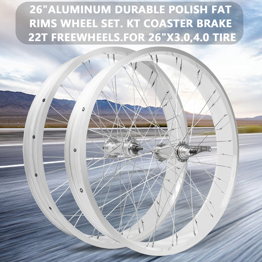 Side view of Micargi 26"x3"x13Gx36H Alloy FAT Rims Wheel Set coaster brake