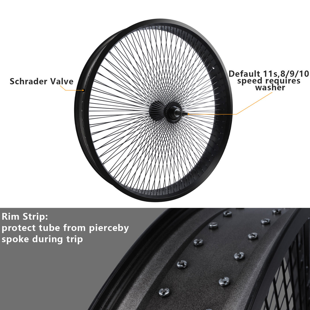 Side View of Micargi 13GX140H Fat Rims Wheel Set FOR 7 SPEED Disc Brake 26" 3" 4" Tire Black