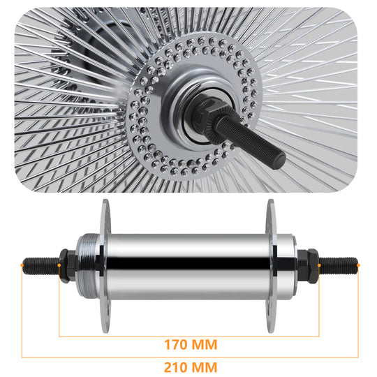 Close up of Micargi 13GX140H 170mm 210mm Fat Hub Rims Wheel Set 26" Polish