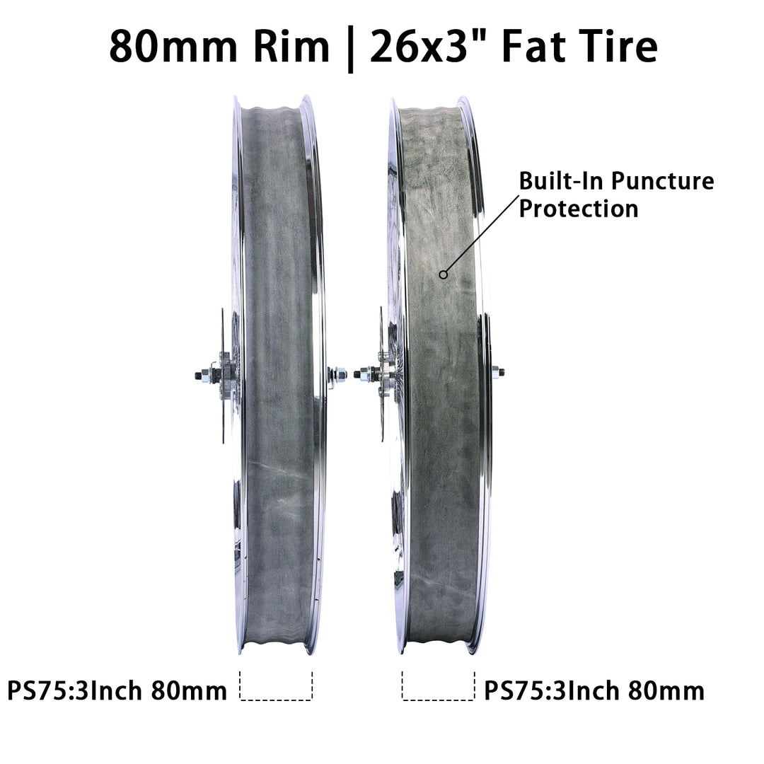 Micargi WH-TH7526140D7-CP Chrome Fat Rims Wheel Set for 26"*3" with 7-speed Disc Brake