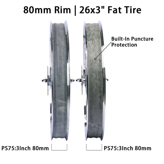 Micargi WH-TH7526140D7-CP Chrome Fat Rims Wheel Set for 26"*3" with 7-speed Disc Brake