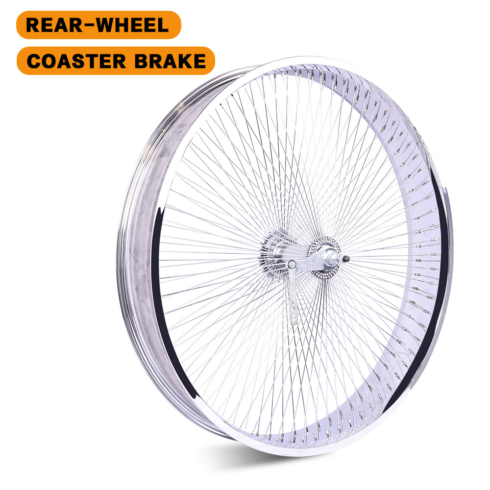 Micargi WH-TH7526140C-CP Lowrider 26*3 Alloy Chrome Fat Rims Wheel Set with Coaster Brake