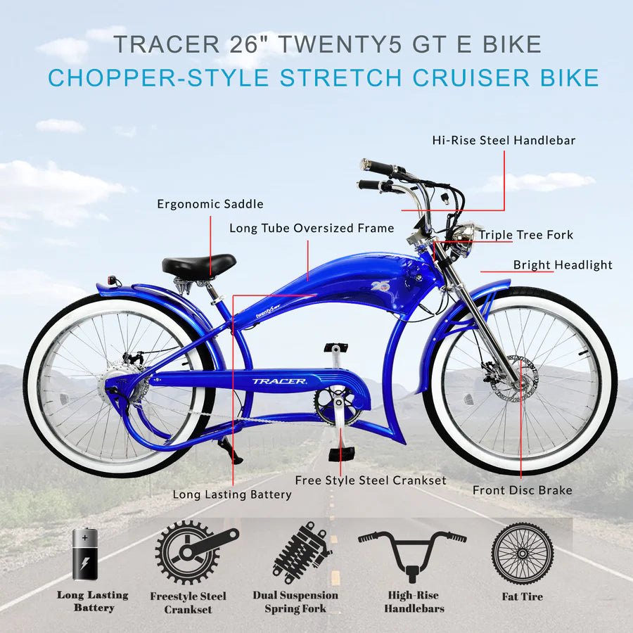 Tracer Twenty5 GT 500W 26" CRUISER E-BIKE