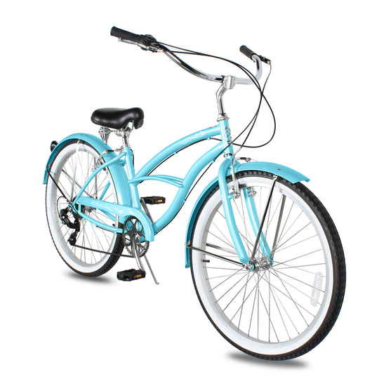 Side view of Micargi Pantera Women's Beach cruiser Bike v brake 7 Speed in blue