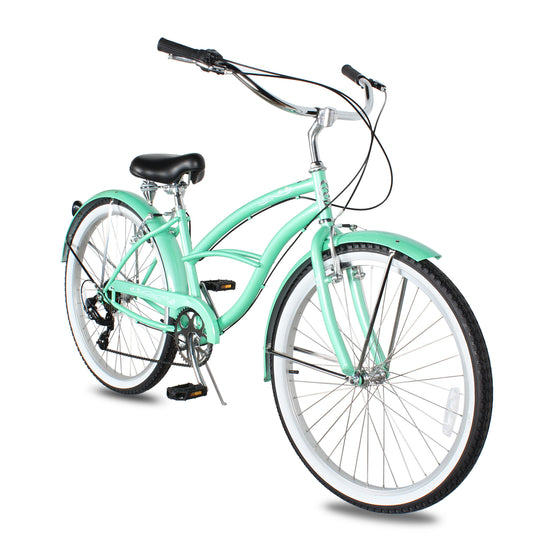 Side view of Micargi Pantera Women's Beach cruiser Bike v brake 7 Speed in green