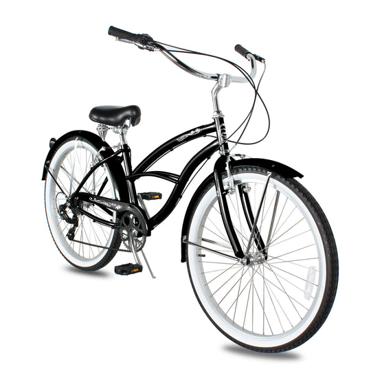 Side view of Micargi Pantera Women's Beach cruiser Bike v brake 7 Speed in black