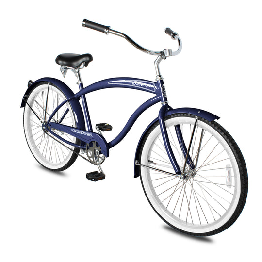 Side view of Micargi 26" Rover Beach Cruiser Bike for Men in blue coaster brake