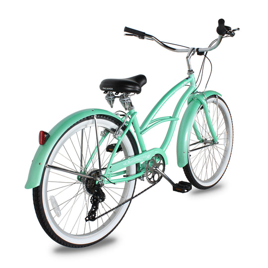 Side view of Micargi Pantera Women's Beach cruiser Bike v brake 7 Speed in green