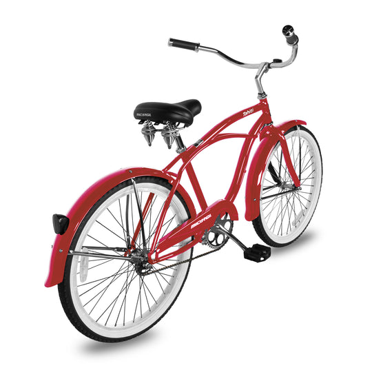 Side view of Micargi Tahiti Single Speed Beach Cruiser Bike 26 inch in red low handlebar