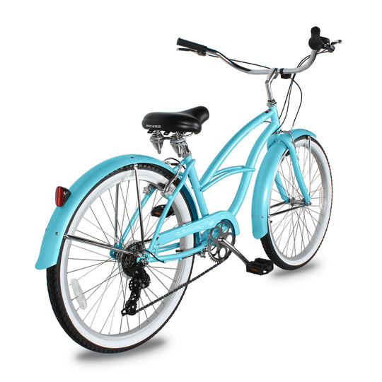 Side view of Micargi Pantera Women's Beach cruiser Bike v brake 7 Speed in blue