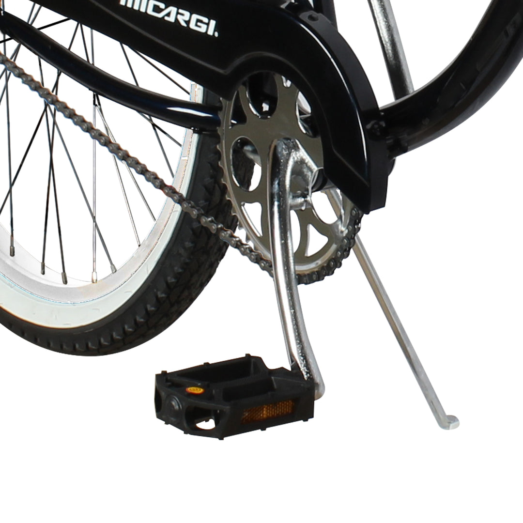 Close up of Micargi Tahiti Single Speed 26 Inch Men's Beach Cruiser Bike sturdy chrome crankset