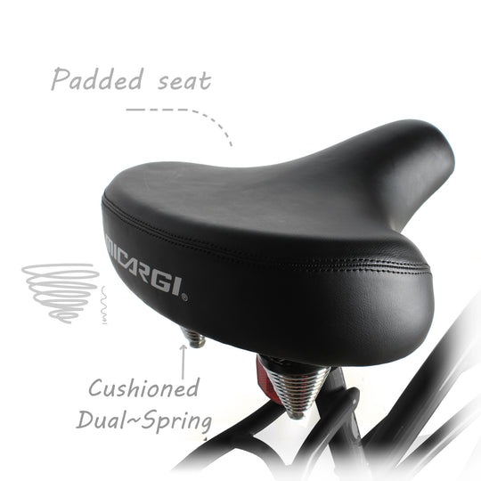 Close up of Micargi Pantera Women's Beach Cruiser Bike dual spring wide seat