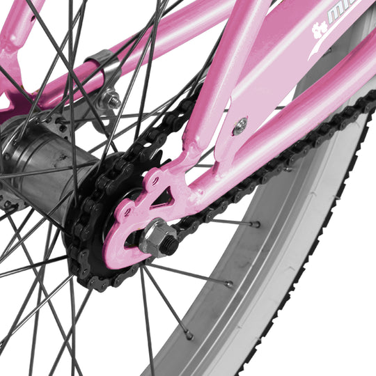 Close up of Micargi Pantera Women's Beach cruiser Bike coaster brake 1 Speed in pink