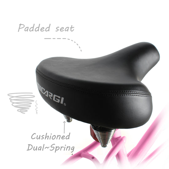 Close up of Micargi Pantera Women's Beach cruiser Bike dual spring wide seat
