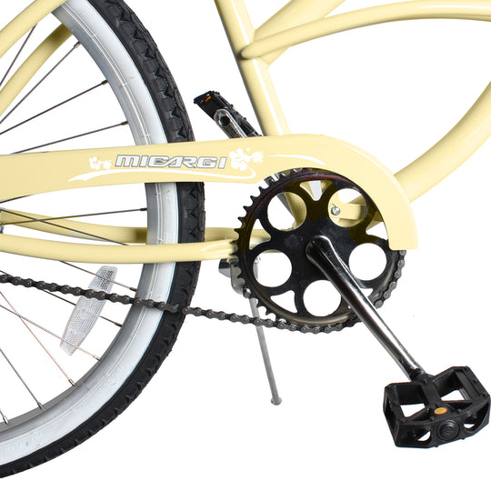 Close up of Micargi Pantera Women's Beach cruiser Bike sturdy crankset