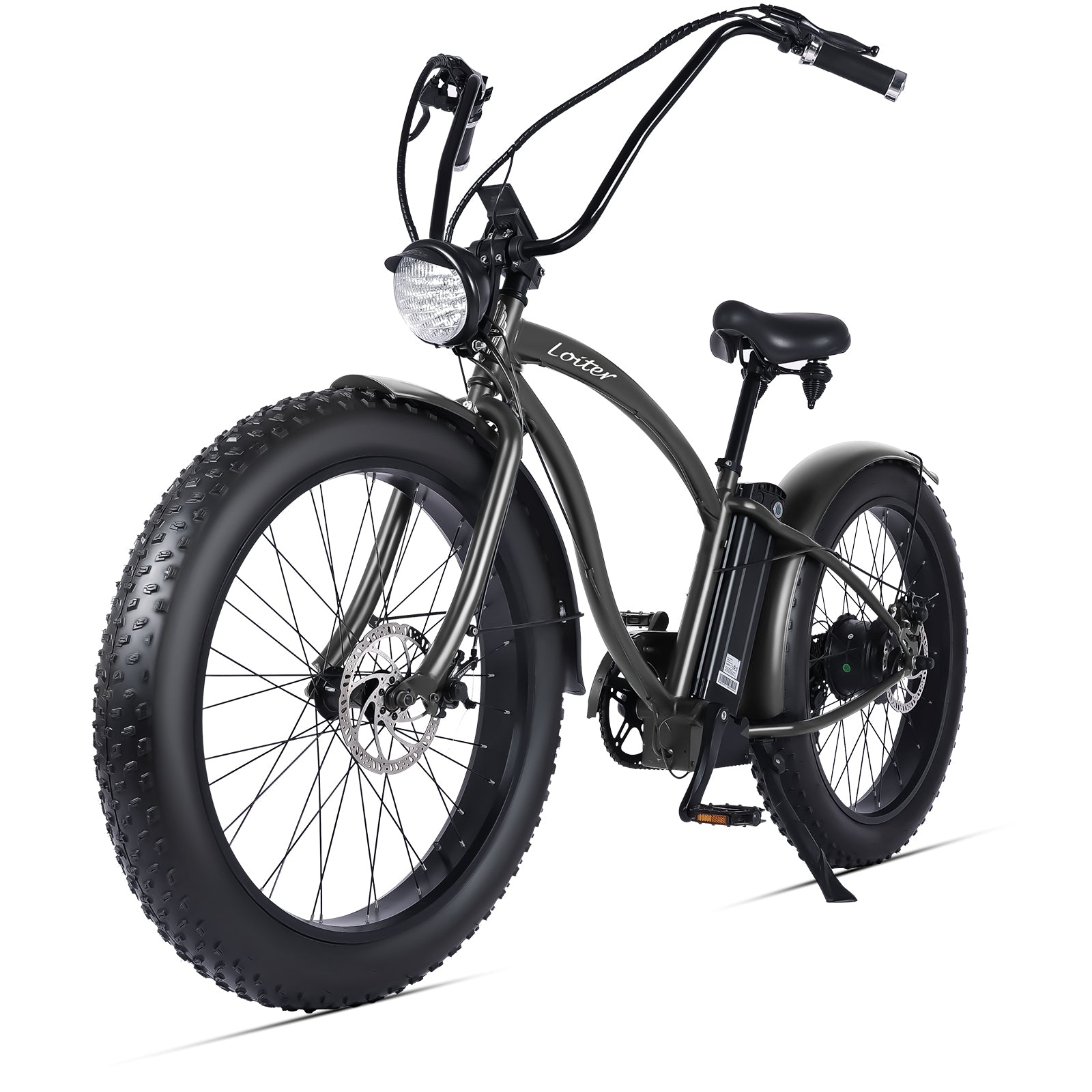 Side view of Tracer loiter cruiser electric bike fat tire black 26inch 