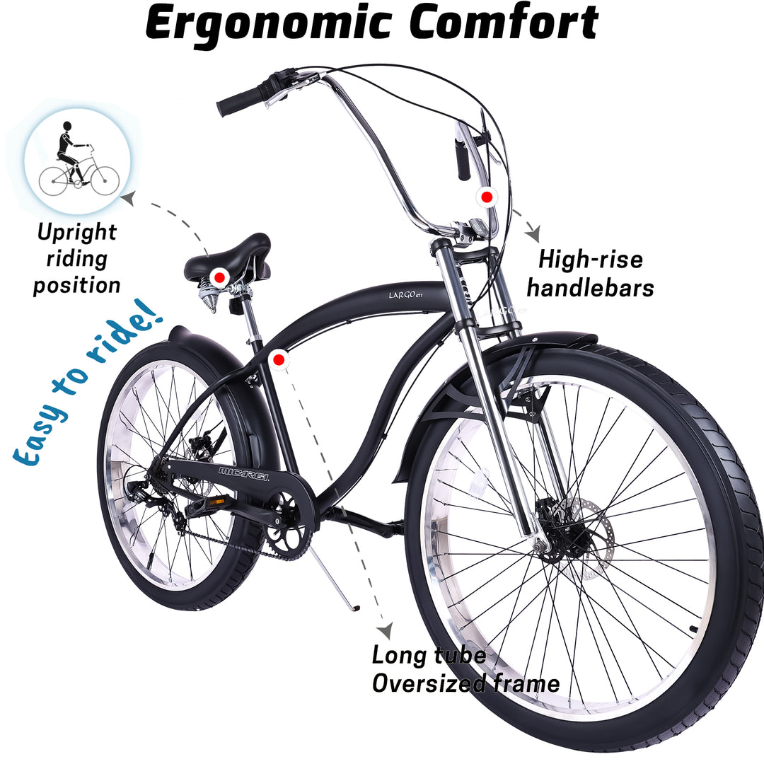 Micargi Largo GT7 29" Beach Cruiser Bike 7-Speed