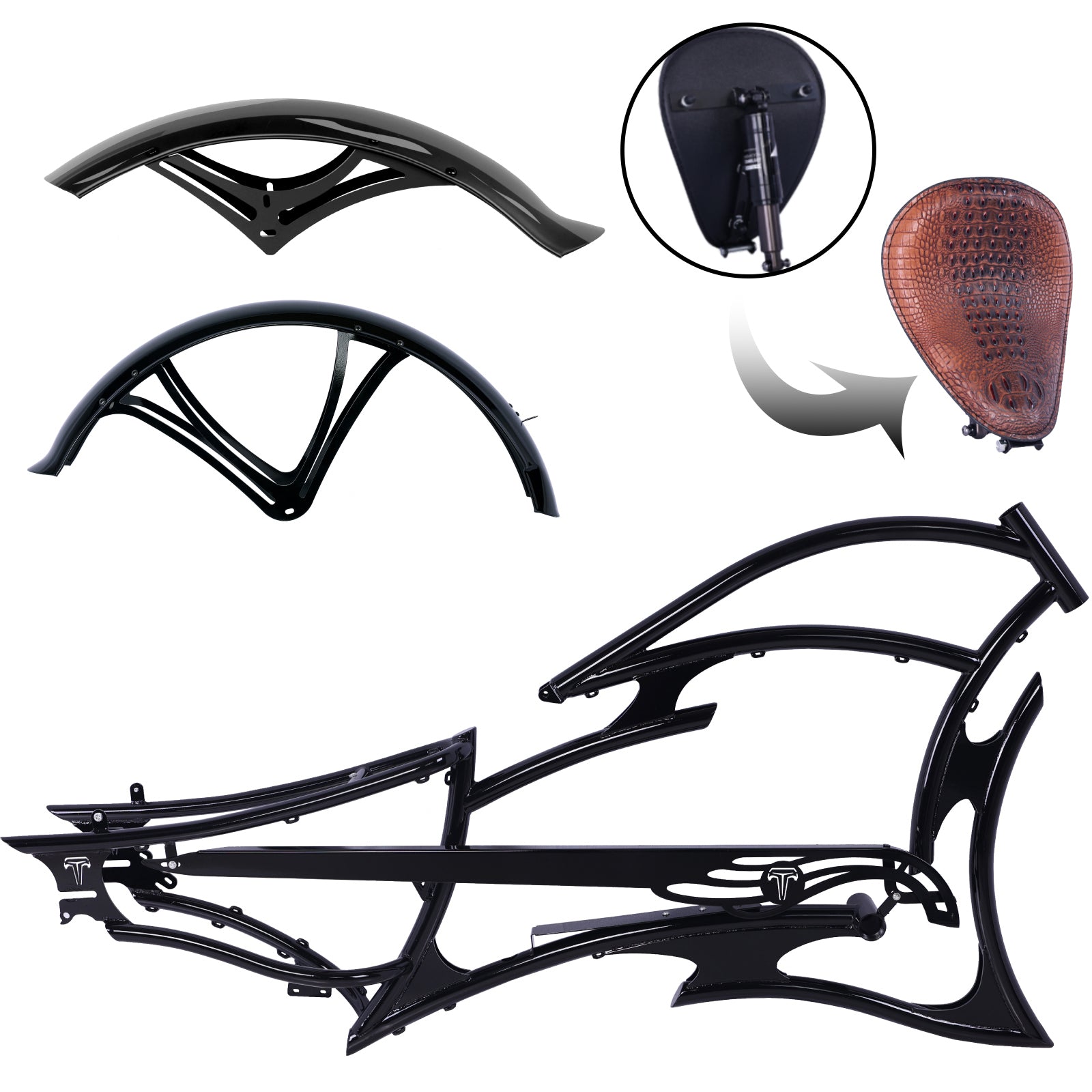 Micargi RAIDER 7 SPEED Stretch Beach Cruiser Bike Frame Fenders Saddle Black