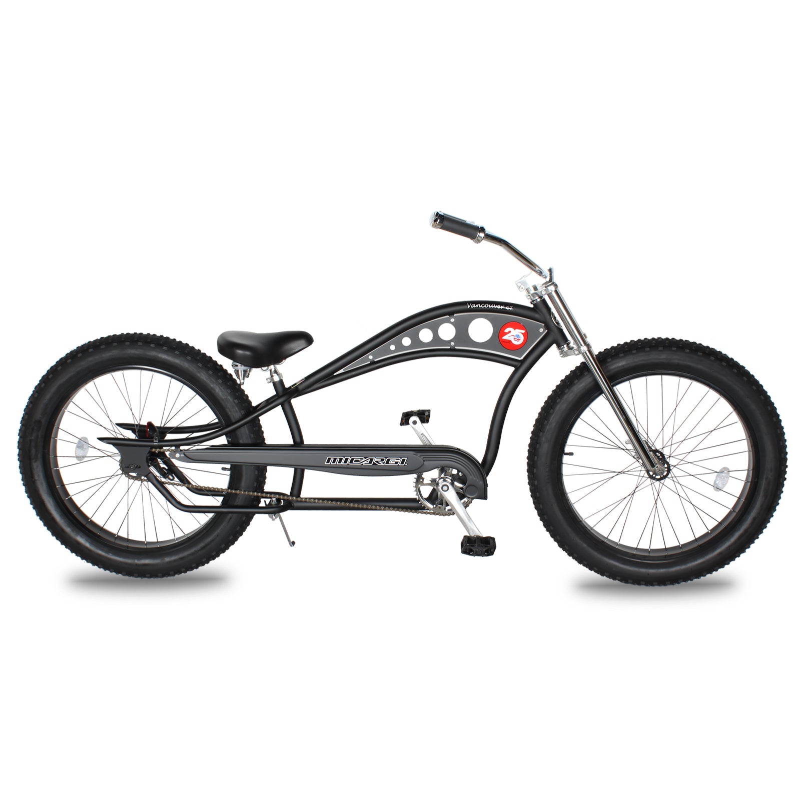 Micargi Vancouver 26" Chopper Cruiser Bike in matte black with low handlebar