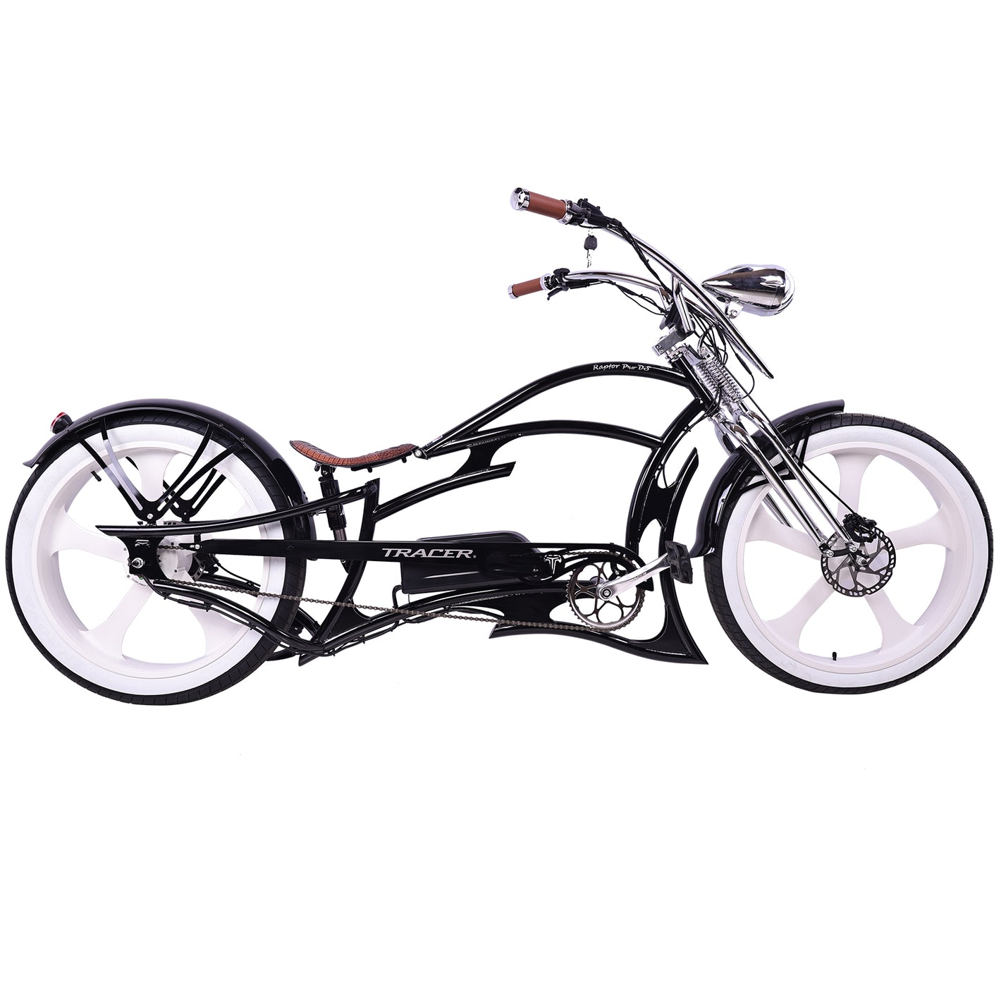 Tracer Raptor 800W Stretch Cruiser Chopper Ebike black 26inch disc brake
