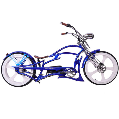 side view of Tracer Raptor Stretch Cruiser Chopper Ebike oversized frame fat tire