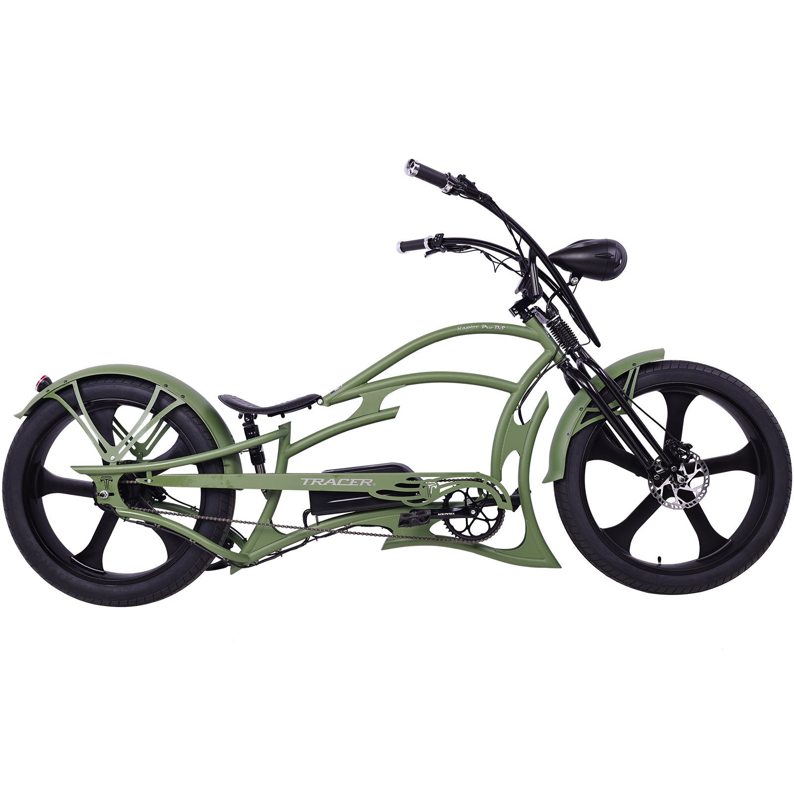 Tracer Raptor Stretch Cruiser Chopper Ebike army green 26 inch