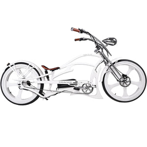side view of Tracer Raptor Stretch Cruiser Chopper E-bike white 26inch