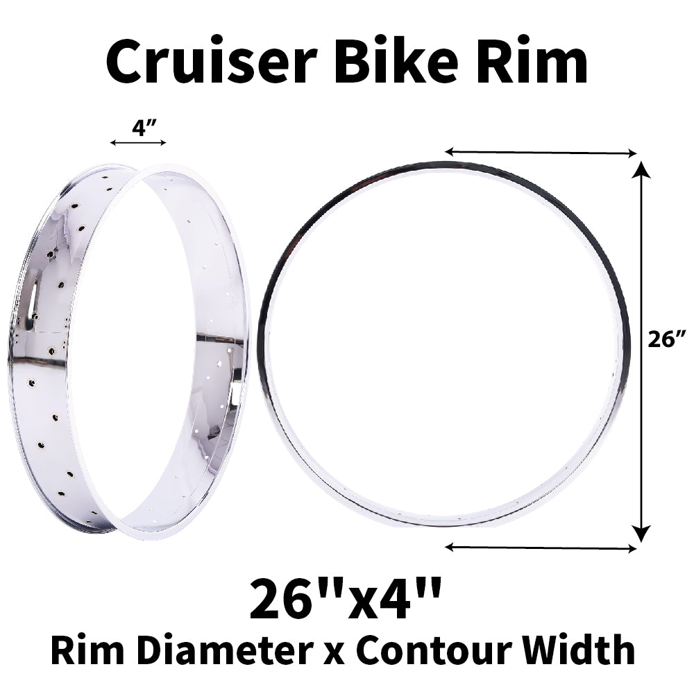 Micargi RM-TR95G2636-CP 26"x 3" 26"x4"x13Gx36H Mirror Chrome Bike Fat Rims