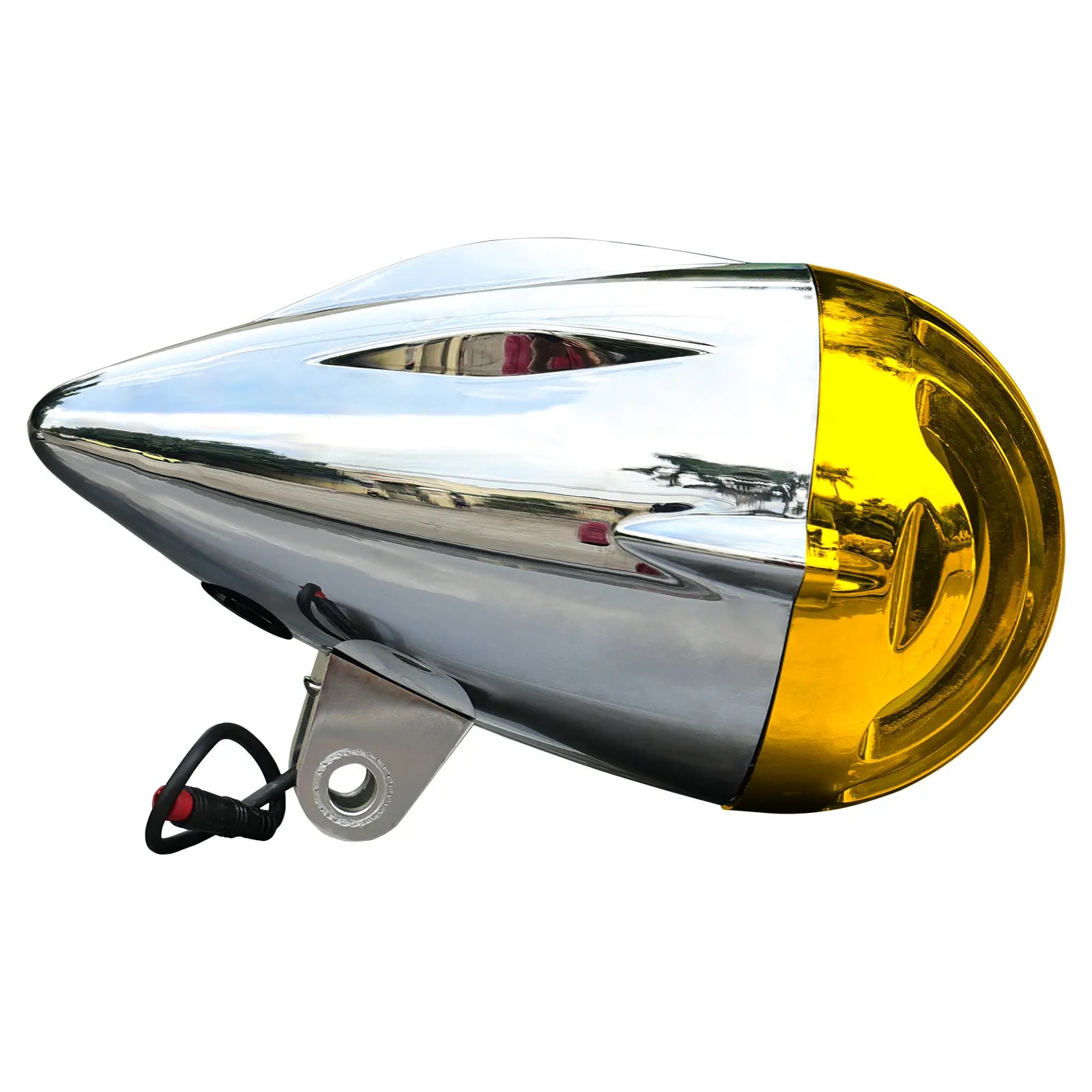 Side View of Micargi Bicycle Retro Chrome HeadLight 12V-48V 10W Gold